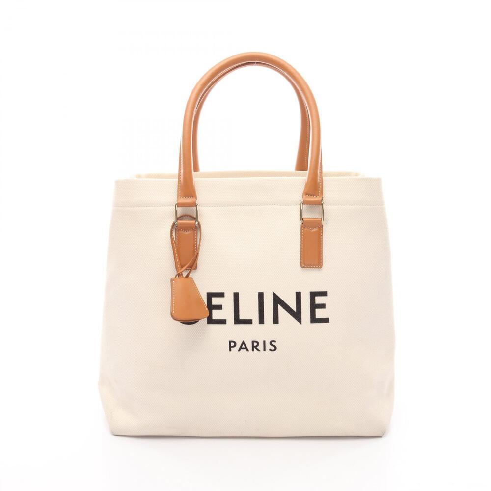 Celine Horizontal Cabas Tote Bag Canvas Leather White Brown